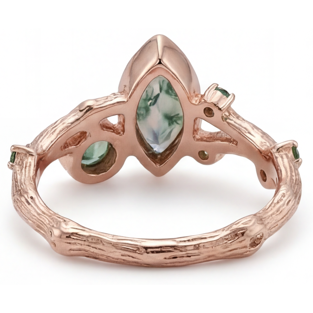 Taille Marquise Moss Agate bague en Or Rose 14 Carats – vue détaillée