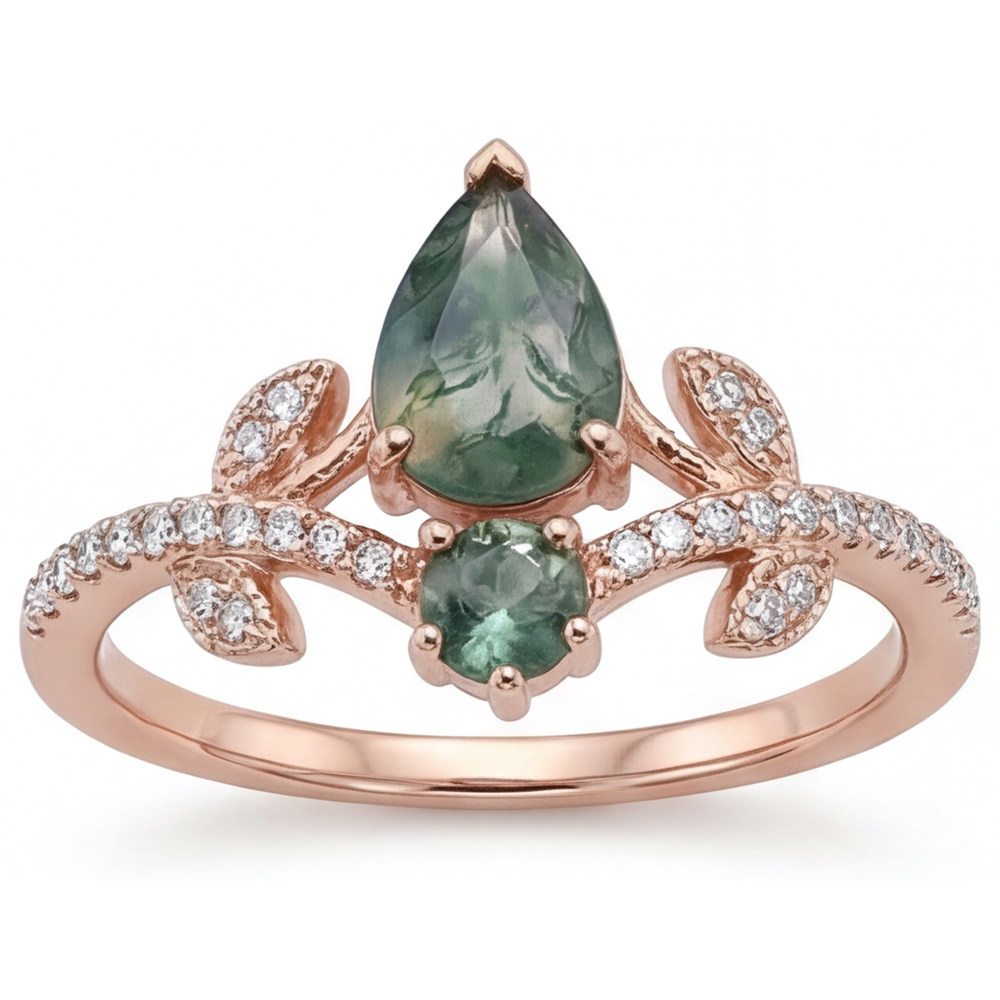 Taille Poire Moss Agate bague en Or Rose 14 Carats – vue principale