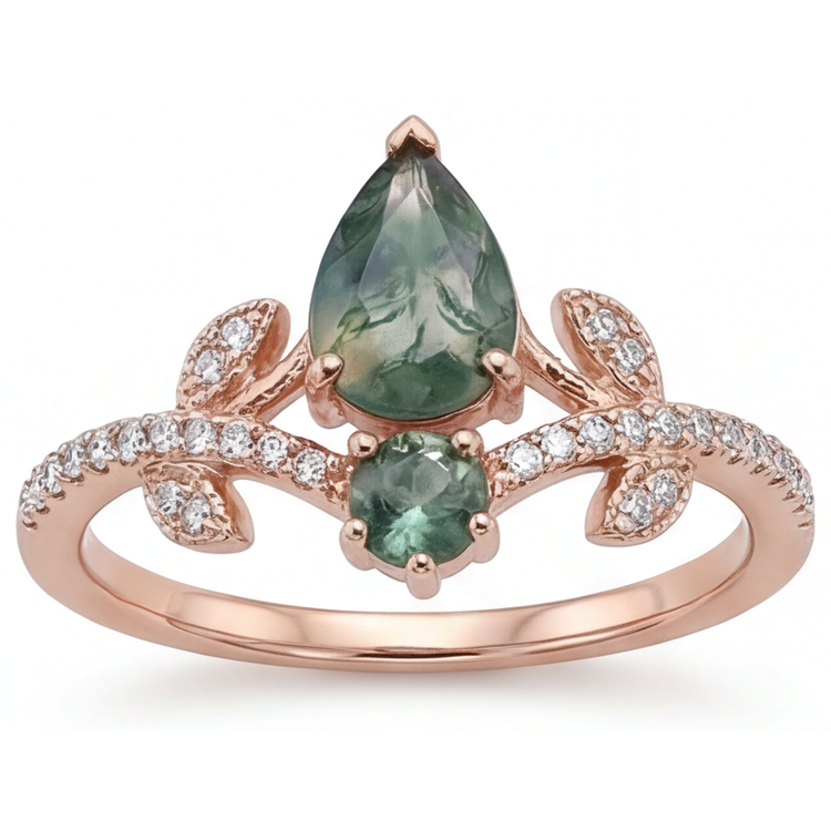 Taille Poire Moss Agate bague en Or Rose 14 Carats – vue principale