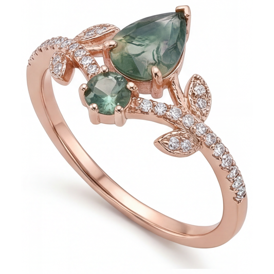 Moss Agate Bague avec Gemme – vue de face