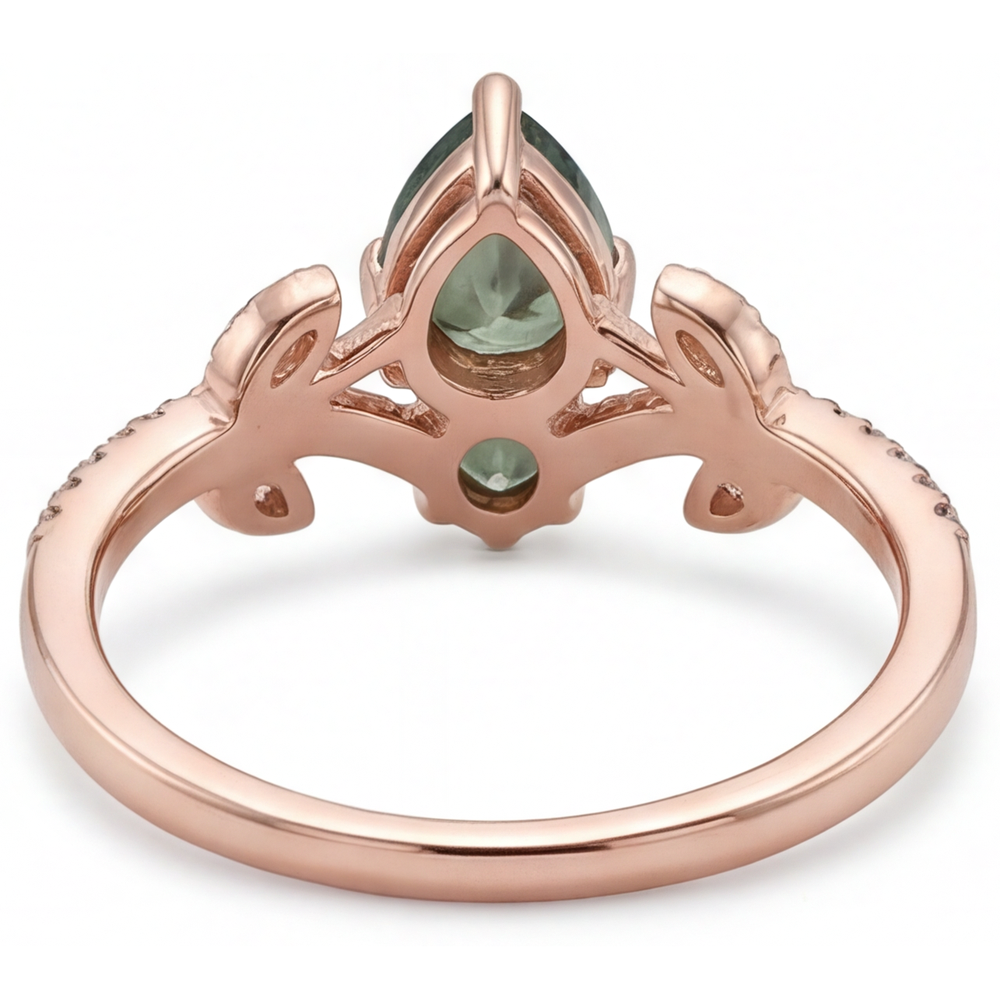 Taille Poire Moss Agate bague en Or Rose 14 Carats – vue de profil