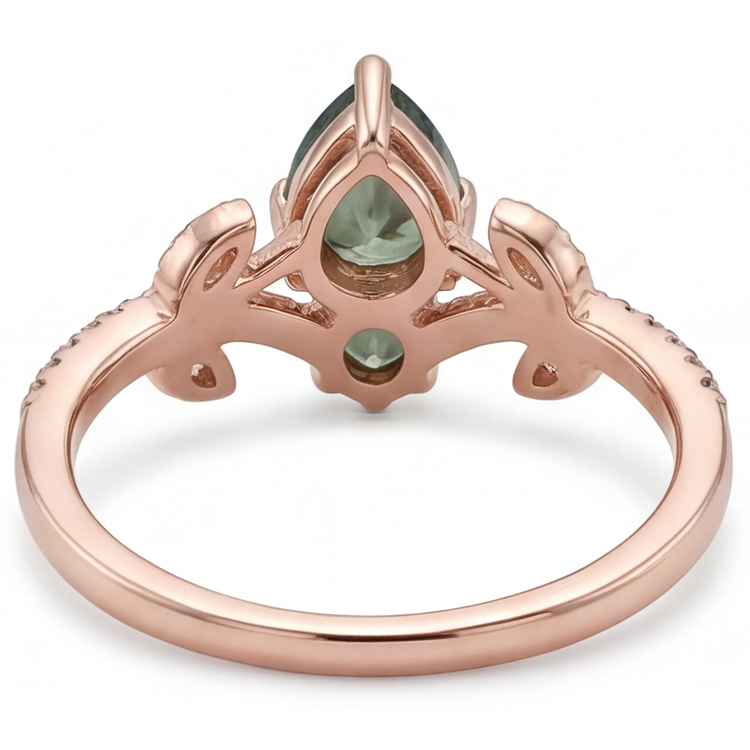Taille Poire Moss Agate bague en Or Rose 14 Carats – vue de profil