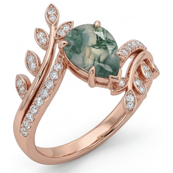 Pureté VVS Bague avec Gemme – Moss Agate 2,75 carats Or Rose 14