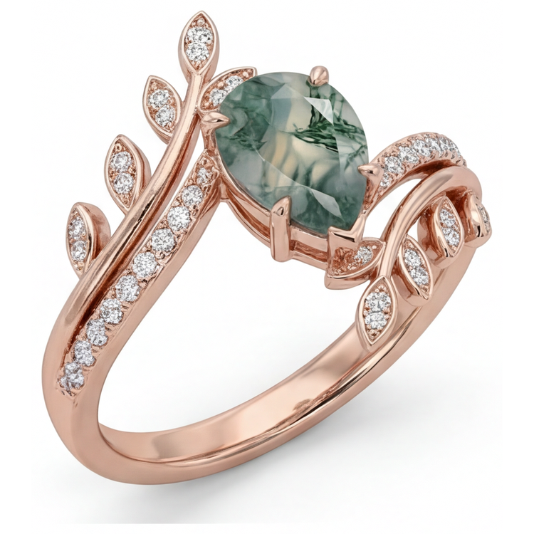 Moss Agate Bague avec Gemme 2,75-carats Or Rose 14 Carats – vue d'angle