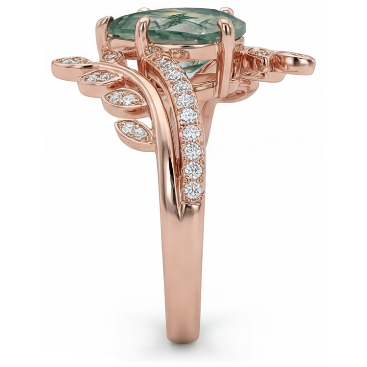 Moss Agate Bague avec Gemme – vue de profil
