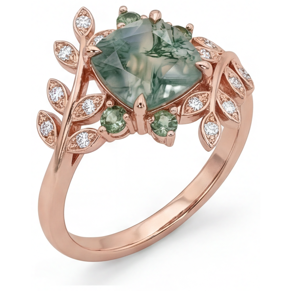 Brillant Moss Agate Bague avec Gemme 3,0 carats – vue principale