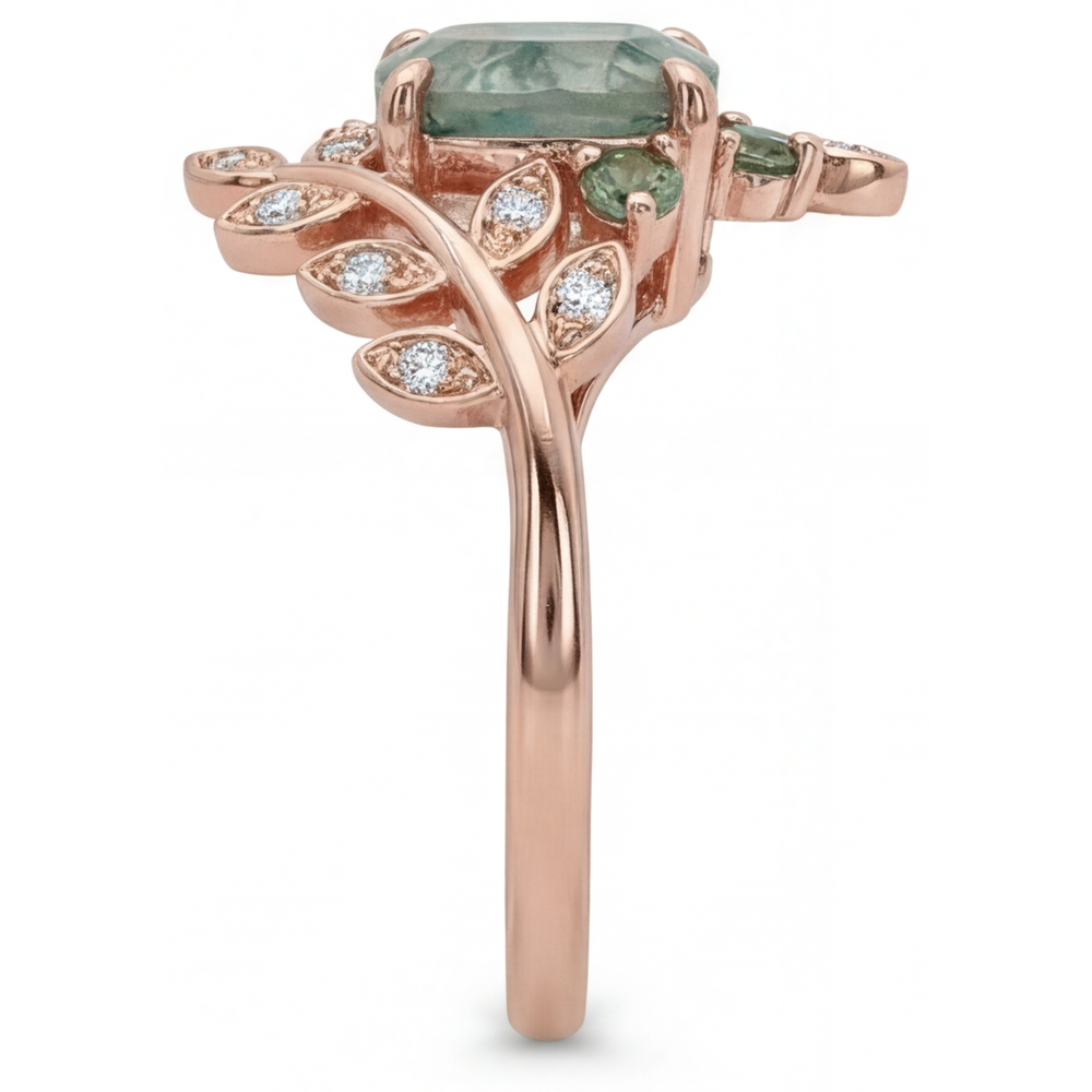 Bague avec Gemme Or Rose 14 Carats avec Moss Agate – vue d'angle