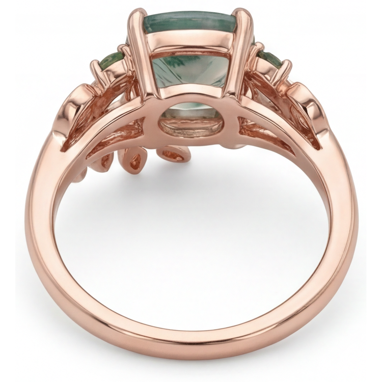 Moss Agate Taille Coussin Bague avec Gemme en Or Rose 14 Carats – vue de dessus
