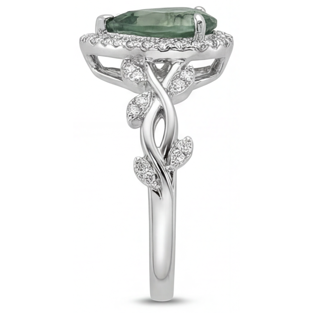 Goutte Moss Agate bague en Or 14K Blanc – vue d'angle