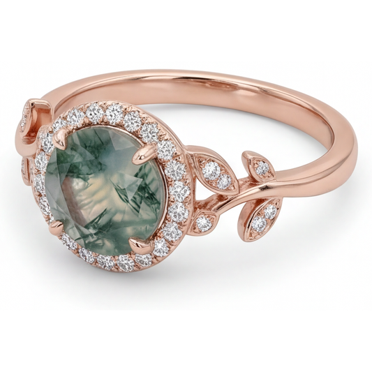 Moss Agate Bague Pierre de Couleur 2,0 carats Or Rose 14 Carats – vue de face