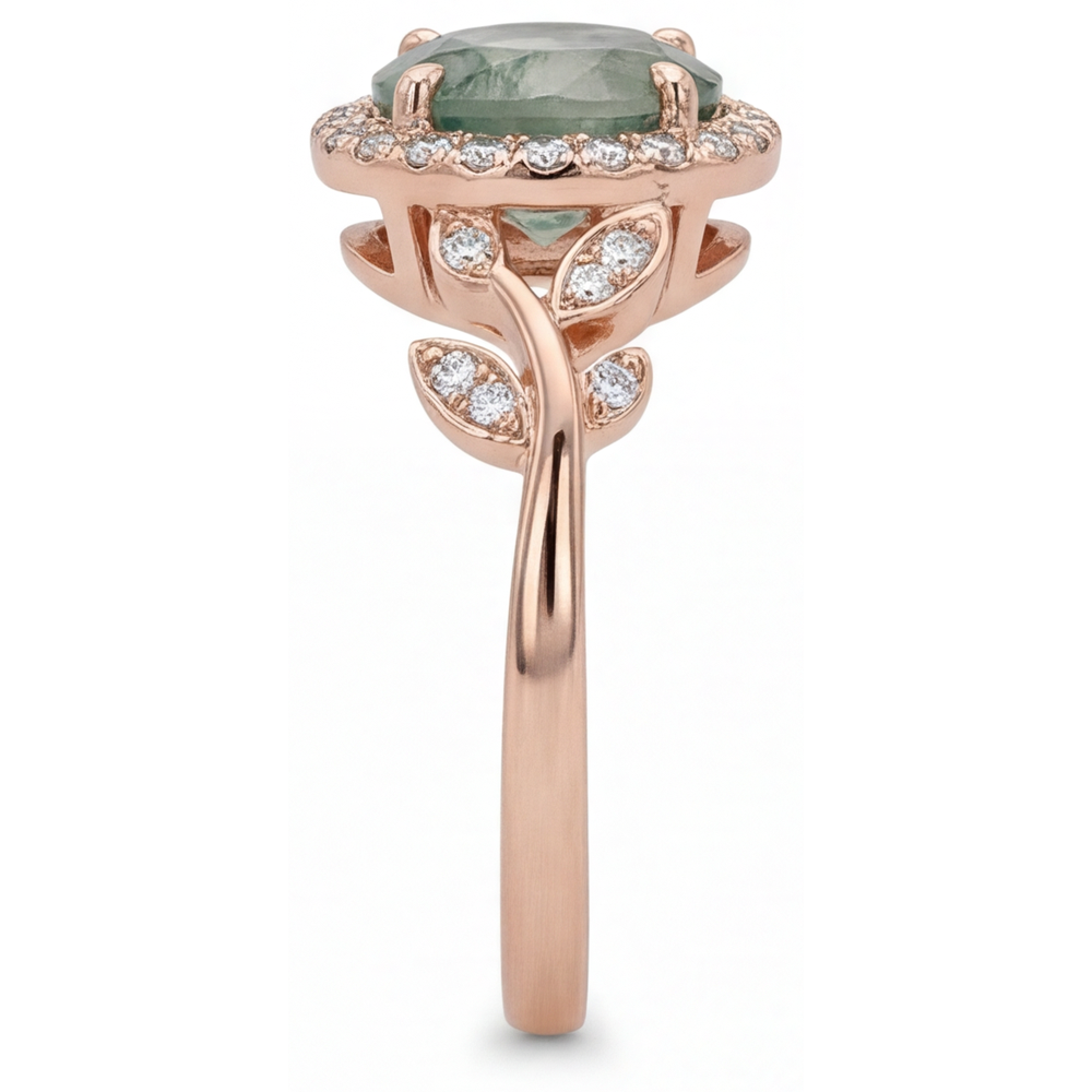 Moss Agate Taille Brillant Bague Pierre de Couleur en Or Rose 14 Carats – vue de profil