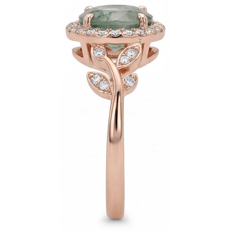 Moss Agate Taille Brillant Bague Pierre de Couleur en Or Rose 14 Carats – vue de profil