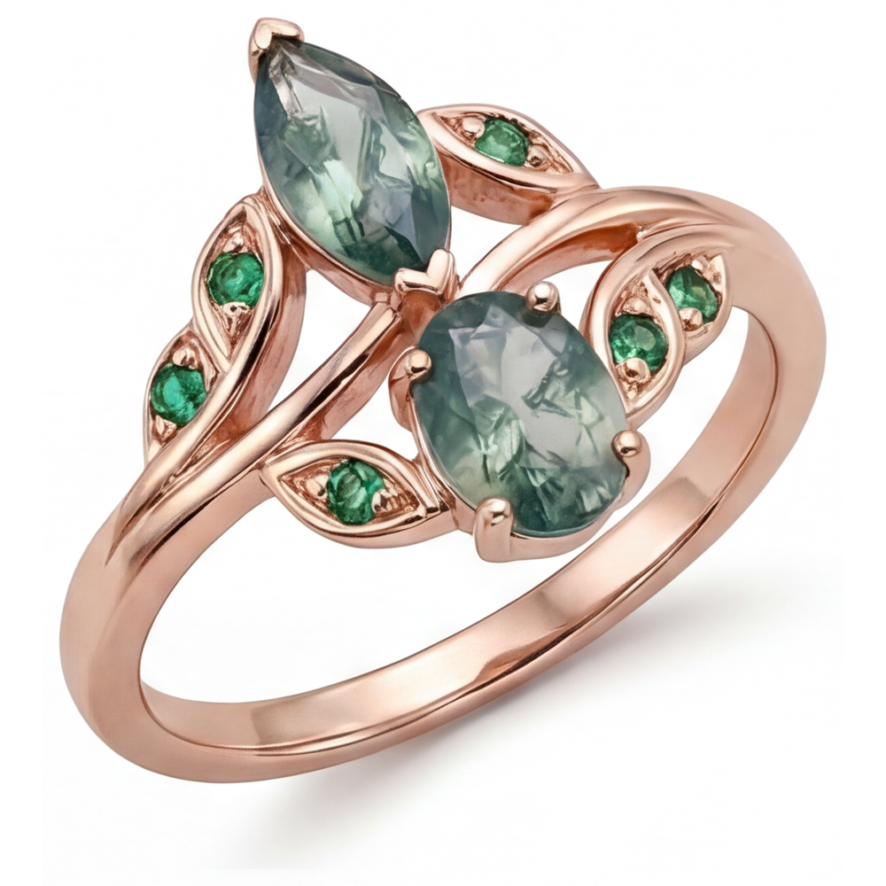 Moss Agate Bague Pierre Précieuse 2,50 carats Or 14K Rose – vue principale