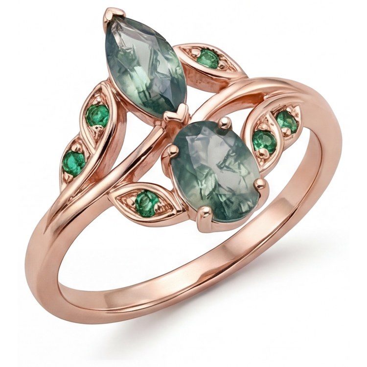 Moss Agate Bague Pierre Précieuse 2,50 carats Or 14K Rose – vue principale