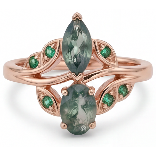 Intemporel Moss Agate Bague Pierre Précieuse 2,50 carats – vue de face