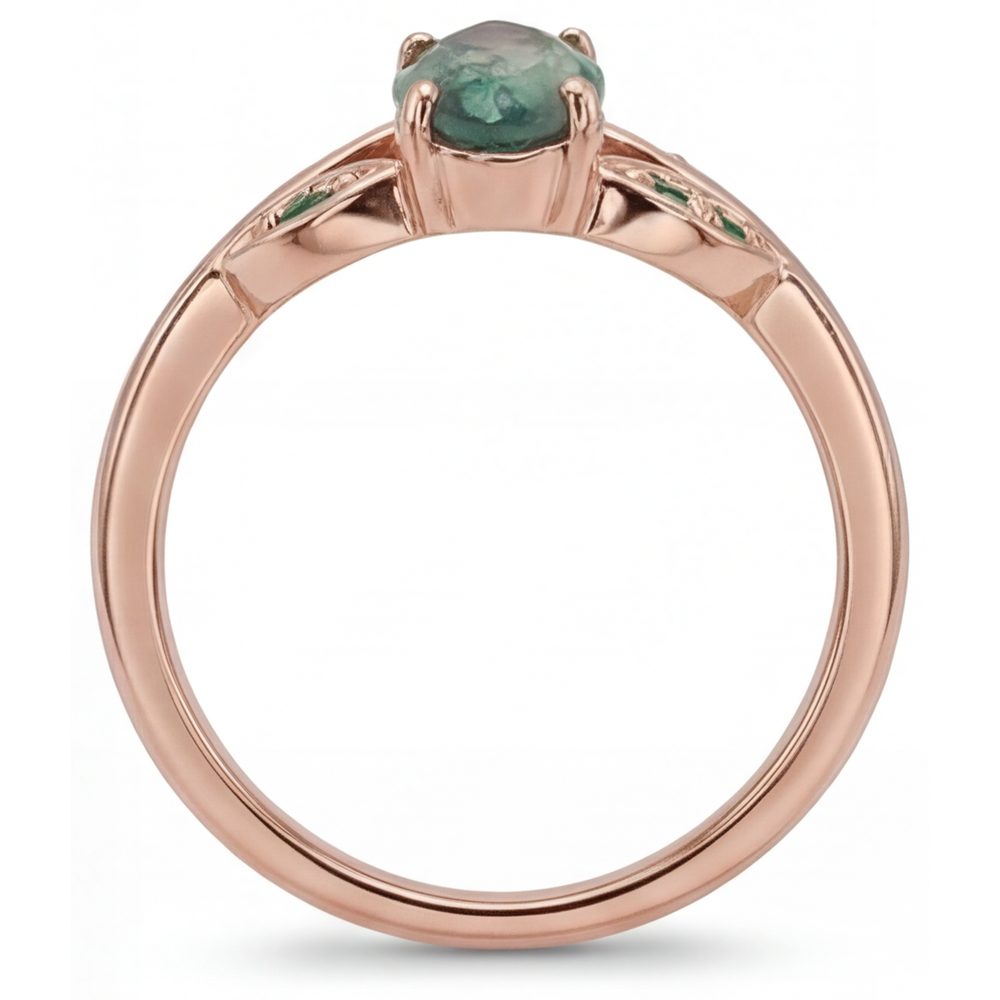 Marquise Moss Agate bague en Or 14K Rose – vue de dessus