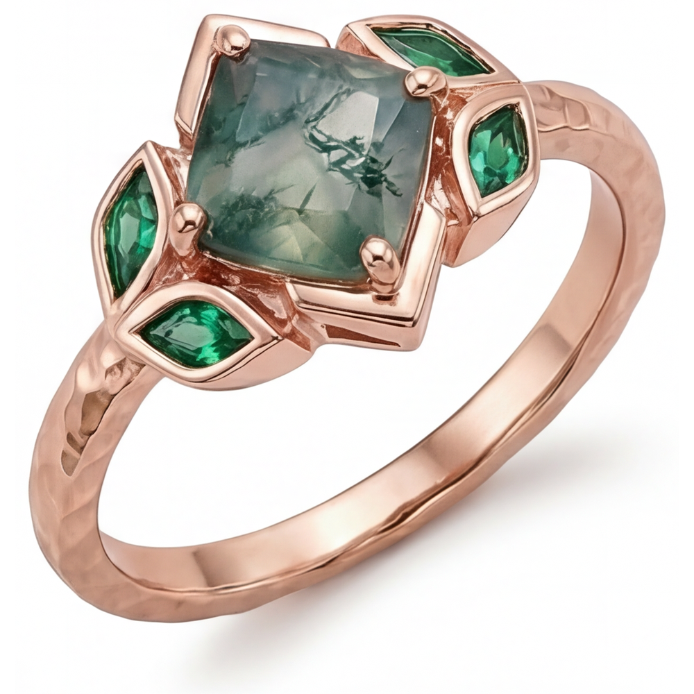 Bague Pierre Précieuse Or Rose 14 Carats avec Moss Agate – vue principale