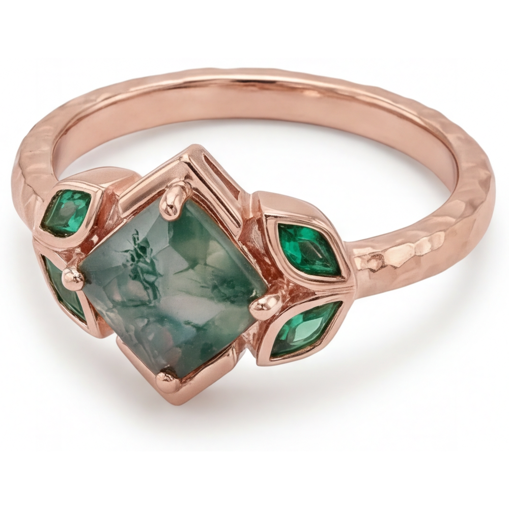 Fait à la main Moss Agate Bague Pierre Précieuse 2,50 carats – vue de côté