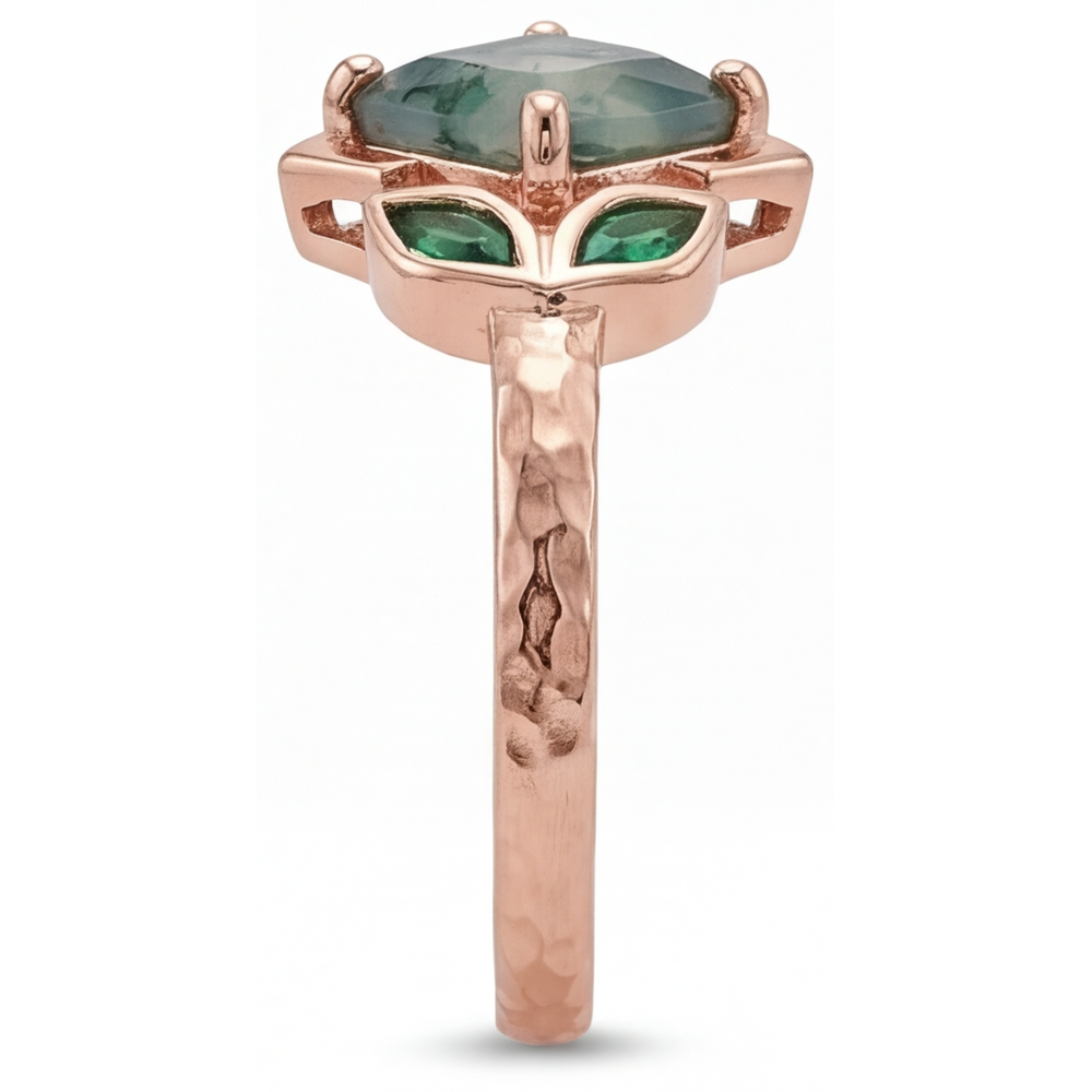 Bague Pierre Précieuse Or Rose 14 Carats avec Moss Agate – vue d'angle