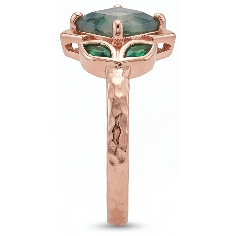 Bague Pierre Précieuse Or Rose 14 Carats avec Moss Agate – vue d'angle