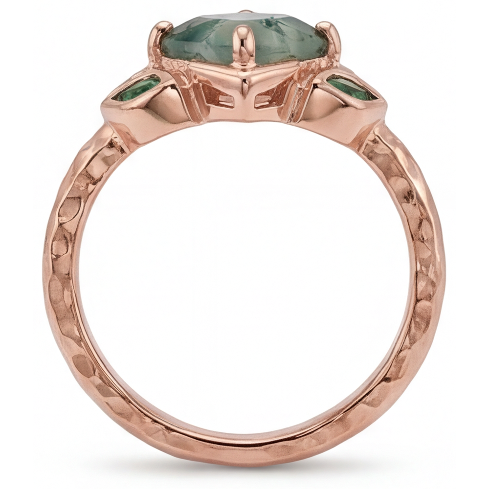 Moss Agate Princesse Bague Pierre Précieuse en Or Rose 14 Carats – vue de profil