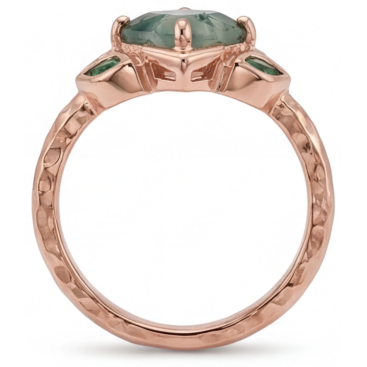 Moss Agate Princesse Bague Pierre Précieuse en Or Rose 14 Carats – vue de profil