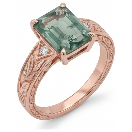 Moss Agate Bague Pierre Précieuse 2-carats Or Rose 14 Carats – vue de face
