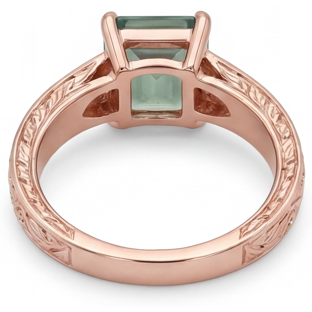 Moss Agate Bague Pierre Précieuse 2 carats Or Rose 14 Carats – vue d'angle
