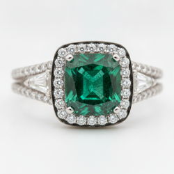 Bague de Fiançailles Taille Émeraude 2,64 Carats Muzo Naturel Double Anneau Or Blanc 18 Carats