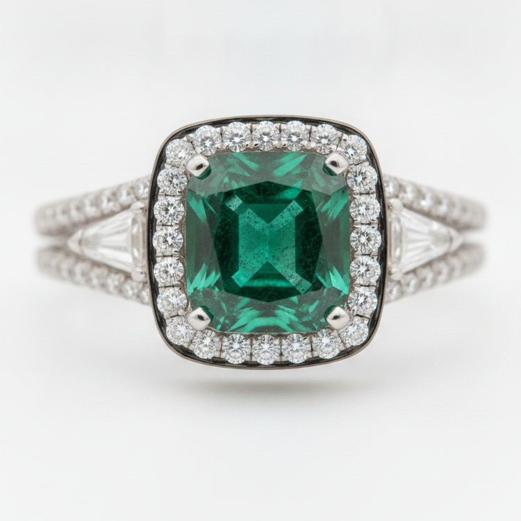 Bague de Fiançailles Taille Émeraude 2,64 Carats Muzo Naturel Double Anneau Or Blanc 18 Carats