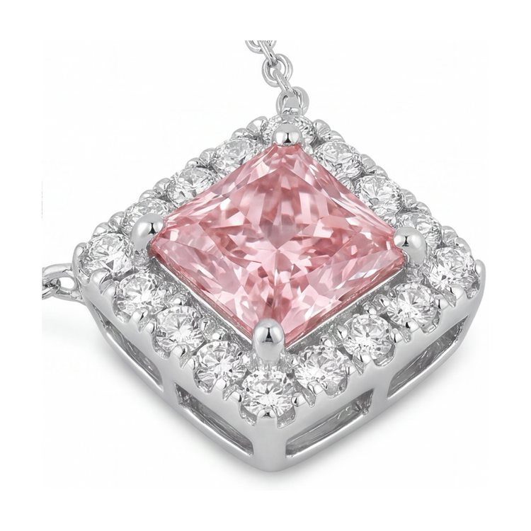 Collier diamant rose naturel taille princesse 0,95 carat