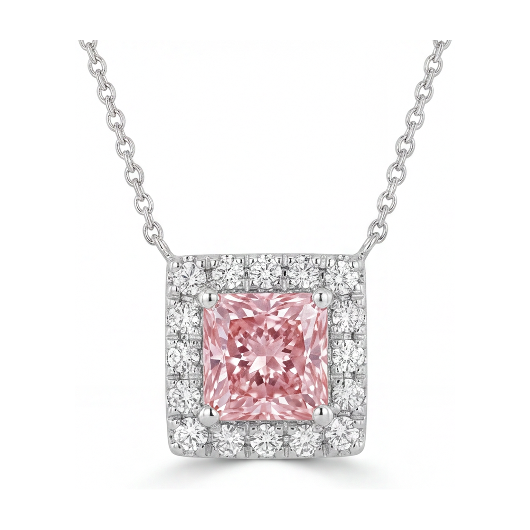 Collier diamant rose naturel taille princesse 0,95 carat