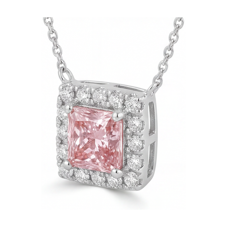 Collier diamant rose naturel taille princesse 0,95 carat
