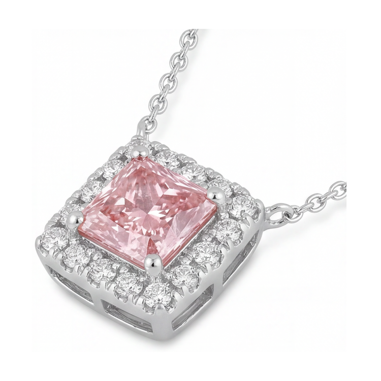 Collier en diamant rose naturel 0,95 carat taille princesse