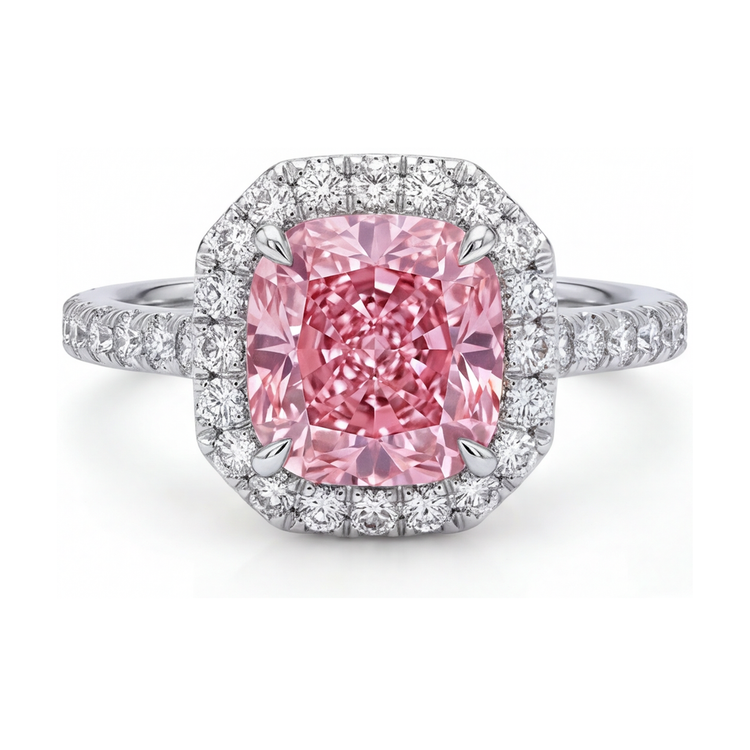 Bague en diamant rose naturel 1,96 carat taille coussin
