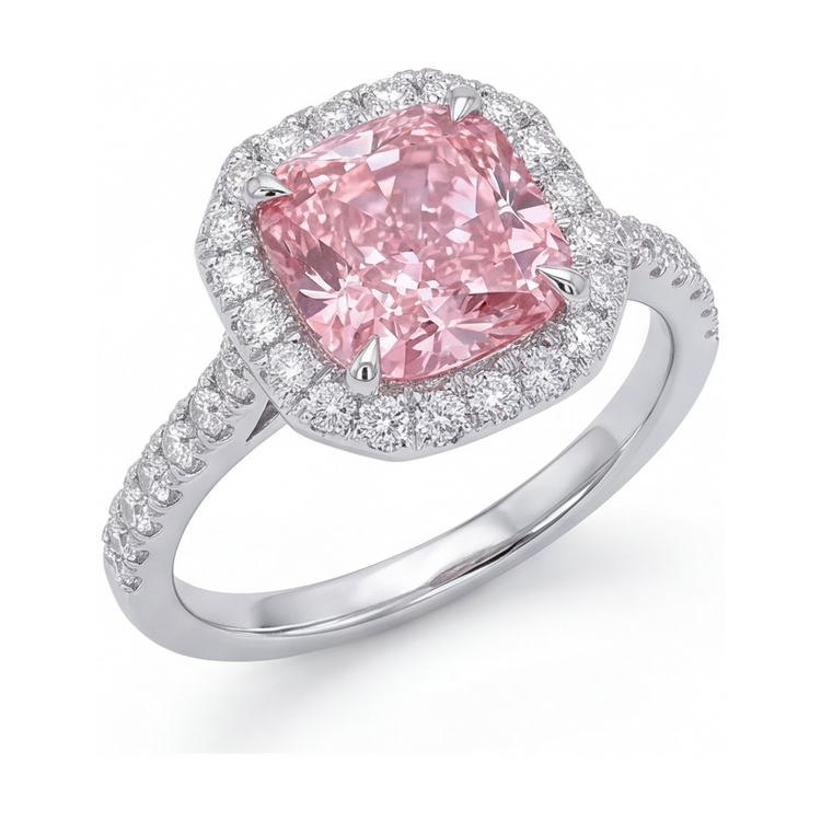 Bague en diamant rose naturel 1,96 carat taille coussin
