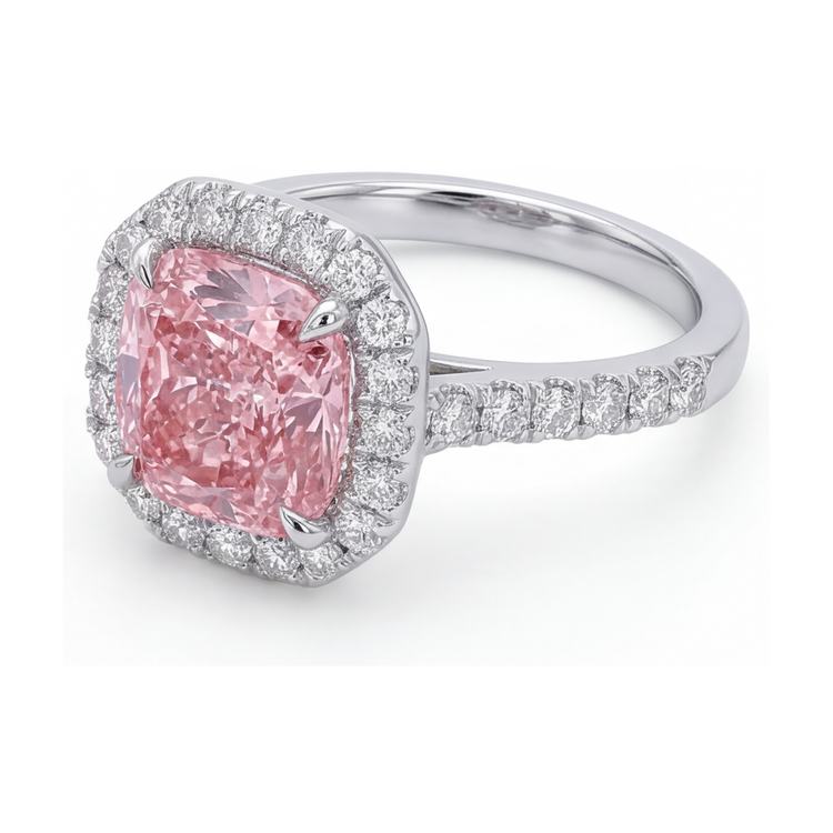 Bague en diamant rose naturel 1,96 carat taille coussin