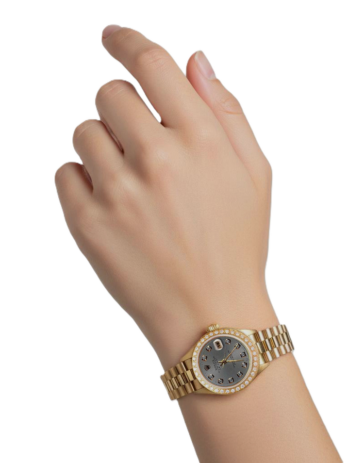 or jaune Rolex Président still Montre Gris Diamant Cadran Lunette Femme P2