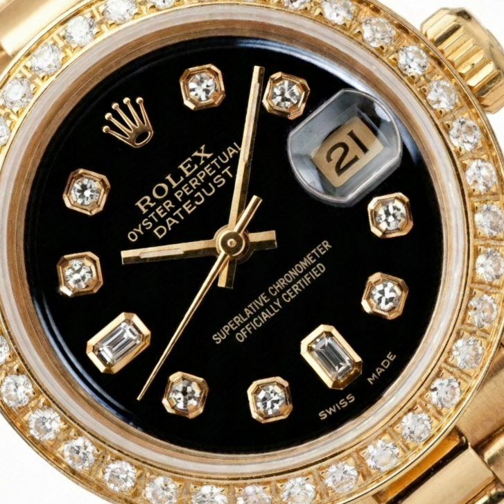 or jaune président still Rolex Datejust montre lunette diamant cadran noir
