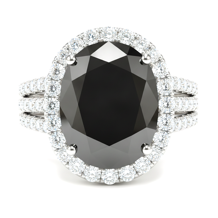 Bague de fiançailles halo ovale diamant noir véritable 6 carats en Or Blanc 14K