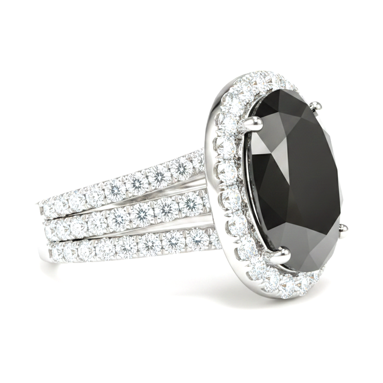 Bague de fiançailles halo ovale en diamant noir véritable 6 carats or blanc 14 carats