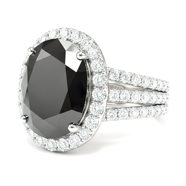 Bague de fiançailles halo ovale en diamant noir véritable 6 carats or blanc 14 carats