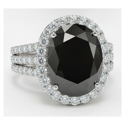 Bague de fiançailles halo ovale en diamant noir véritable 6 carats or blanc 14 carats