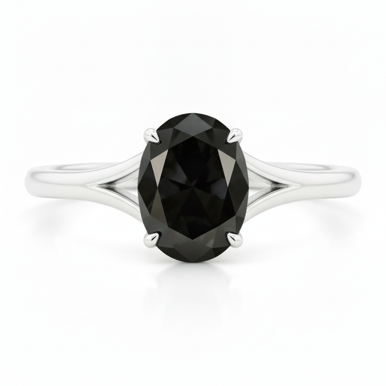 Bague de Fiançailles Solitaire Cathédrale Ovale Diamant Noir Naturel 5 Carats en Or Blanc 14 Carats