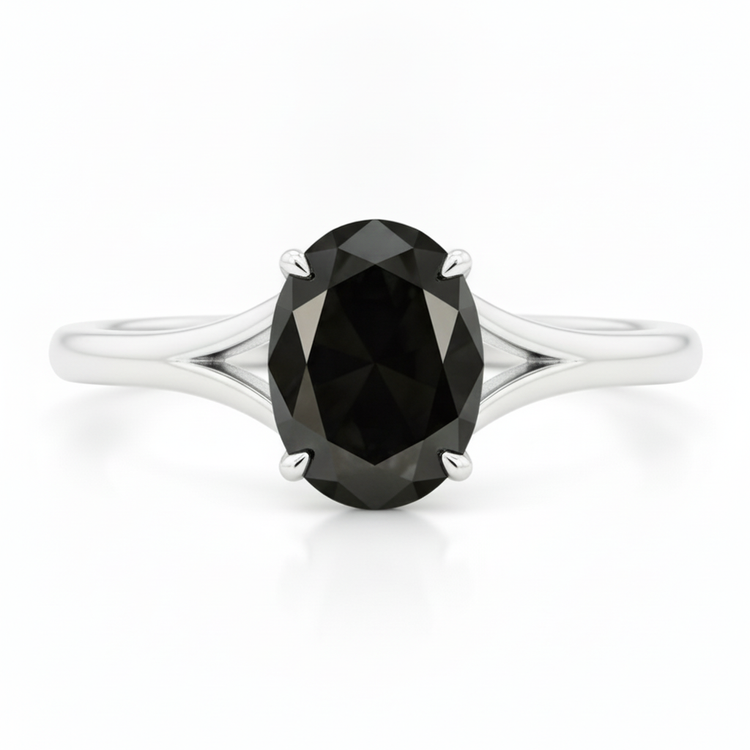 Bague de Fiançailles Solitaire Cathédrale Ovale Diamant Noir Naturel 5 Carats en Or Blanc 14 Carats