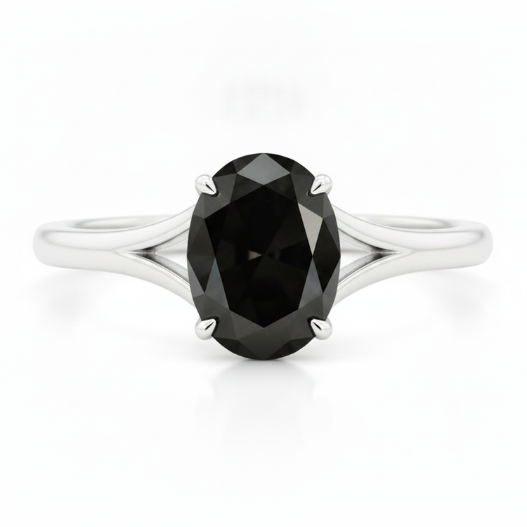 Bague de Fiançailles Solitaire Cathédrale Ovale Diamant Noir Naturel 5 Carats en Or Blanc 14 Carats