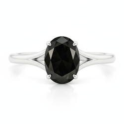 Bague de Fiançailles Solitaire Cathédrale Diamant Noir Naturel Ovale 5 Carats en Or Blanc 14 Carats