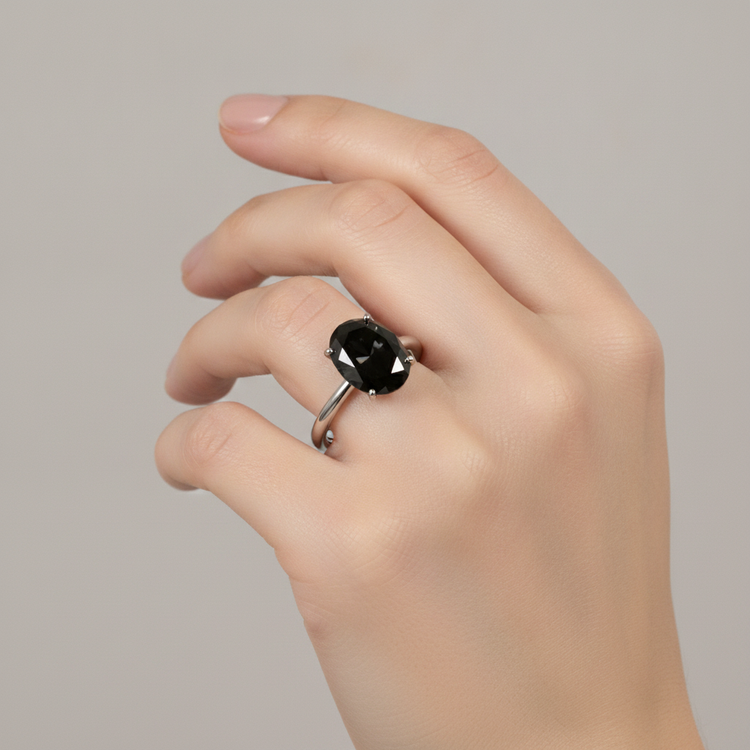 Bague de Fiançailles Solitaire Ovale avec Diamant Noir Sombre Véritable 5 Carats en Or Blanc 14 Carats