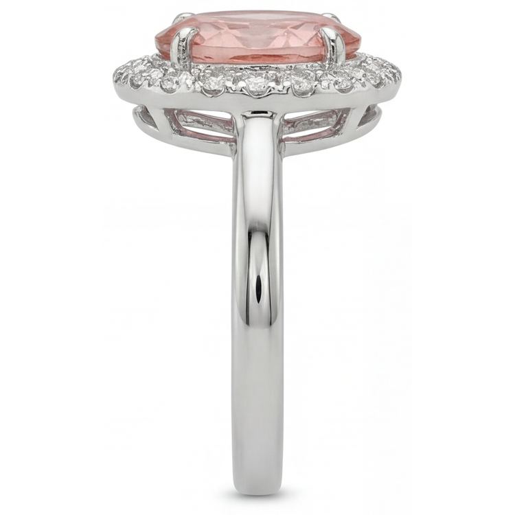 Bague Saphir Padparadscha de laboratoire Ovale 4,3 Carats Halo Or Blanc 14K