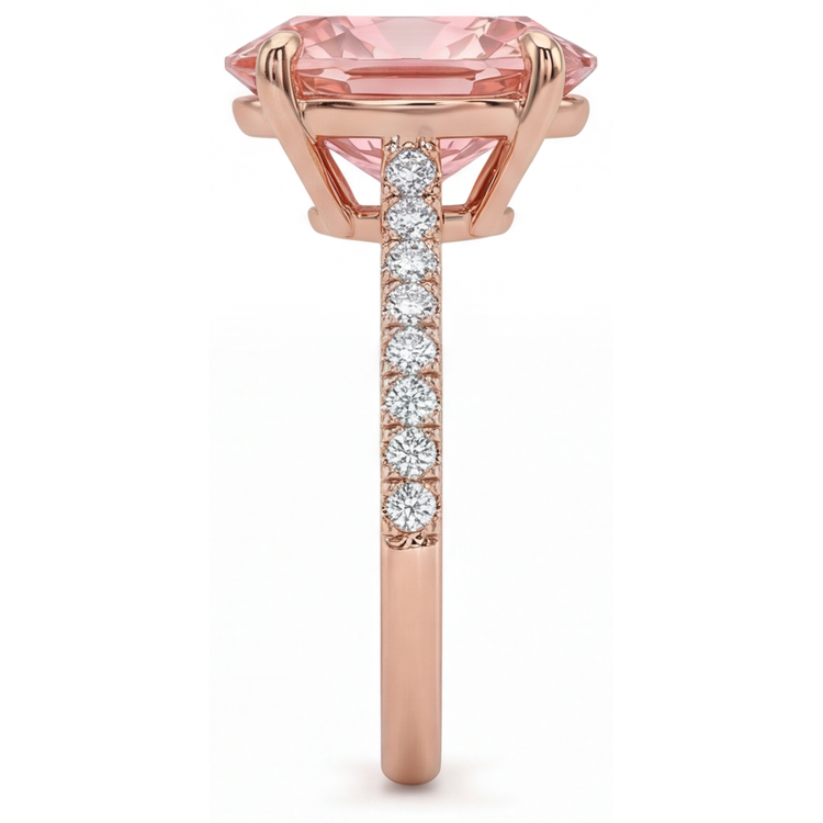 Bague Saphir Padparadscha 4,3 Carats de laboratoire Ovale Pavé Or Rose 14 carats